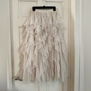 Adorable Cream and Black Polka Dot Tulle Ruffle Skirt